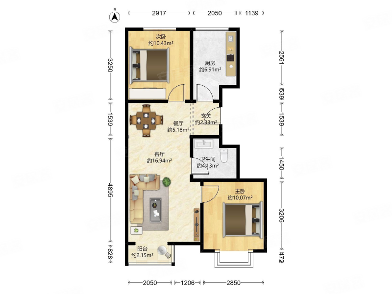 康泰园2室2厅1卫77.95㎡南北320万