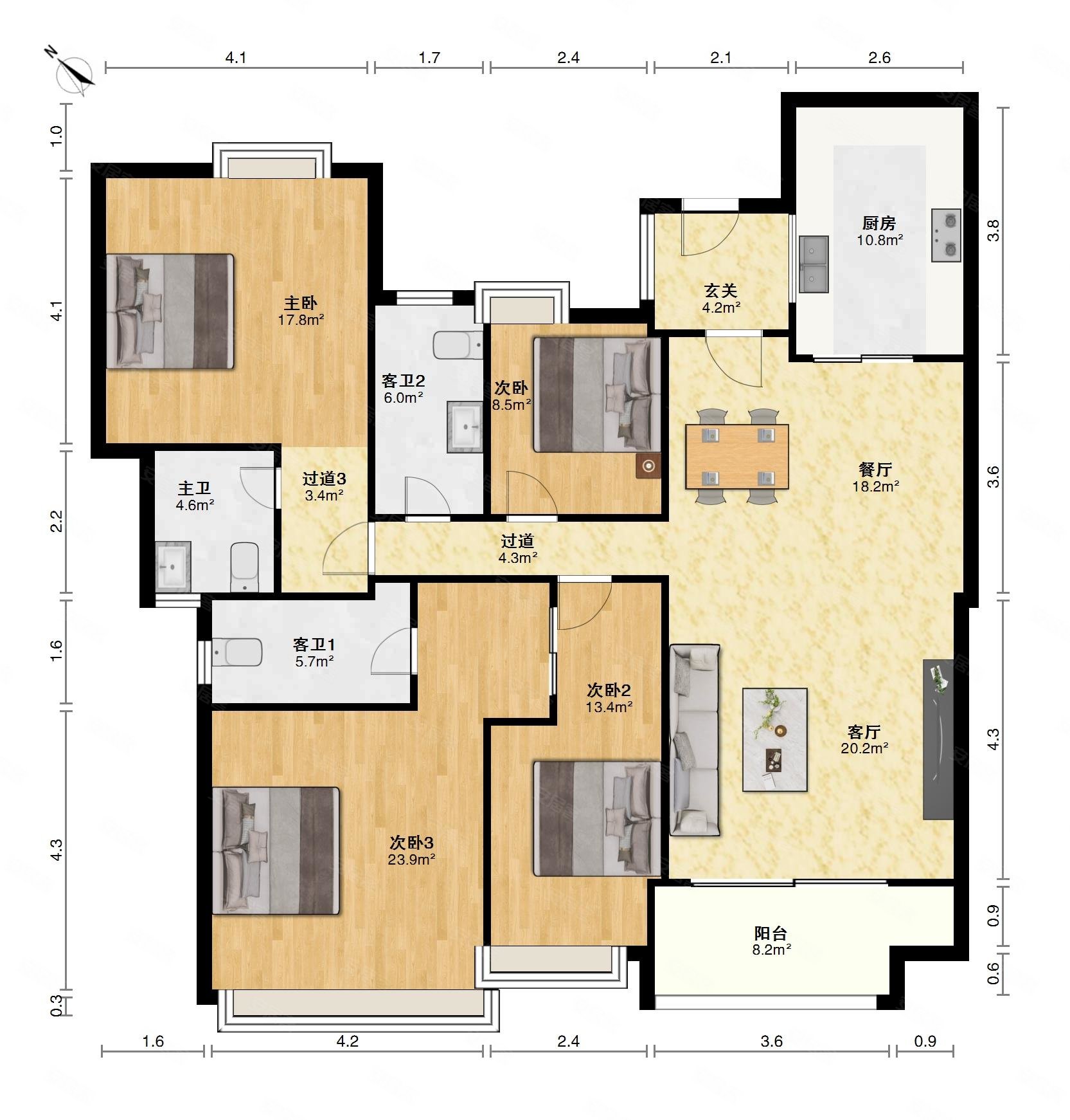 金名都173平4房改3房双主套超大空间