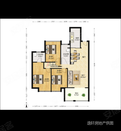 万林名都城3室2厅2卫121.9㎡南119.8万