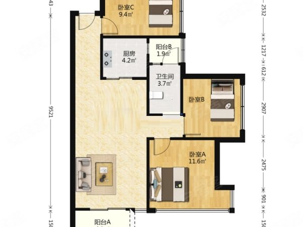 【多图】信义御珑豪园,坂田租房,嘉御山电梯三房 全齐拎包入住 随时