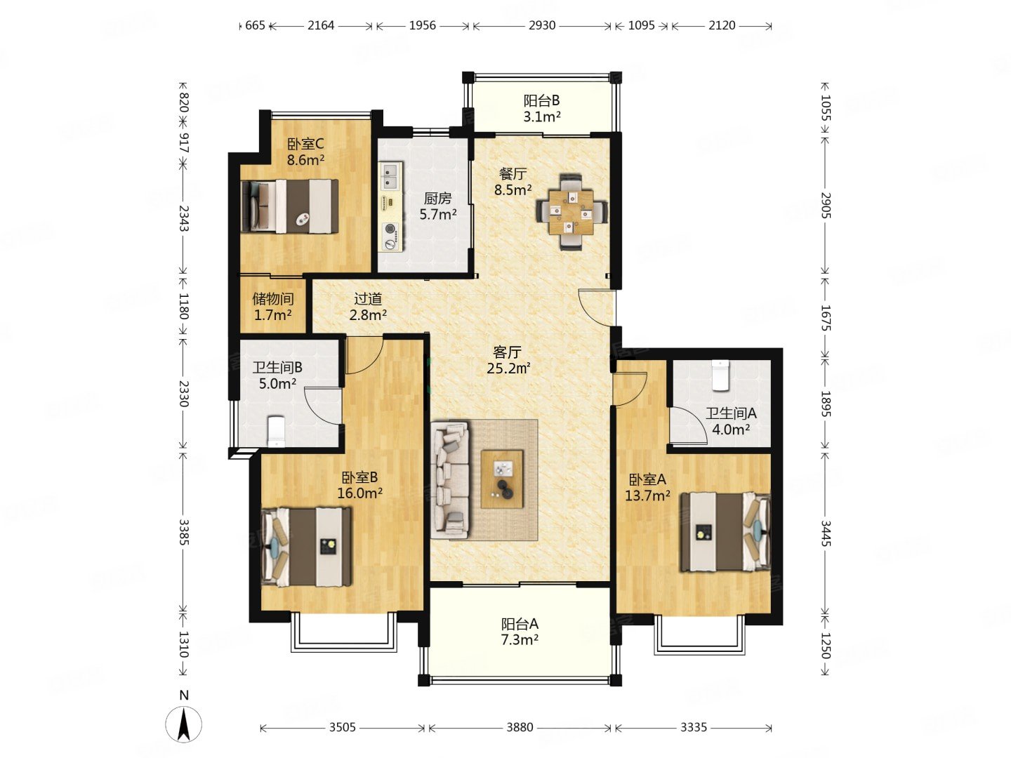 仁恒海上源3室2厅2卫133㎡南北1260万