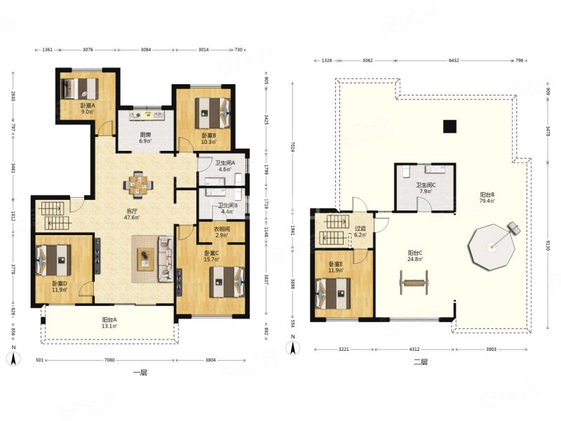 洋房顶跃 送100平露台 五室三卫 南北通透 产证满二