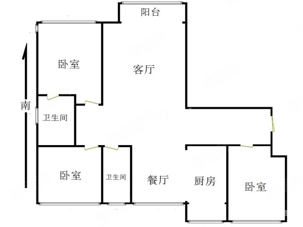 万达广场(B区)3室2厅2卫131.18㎡南北128万