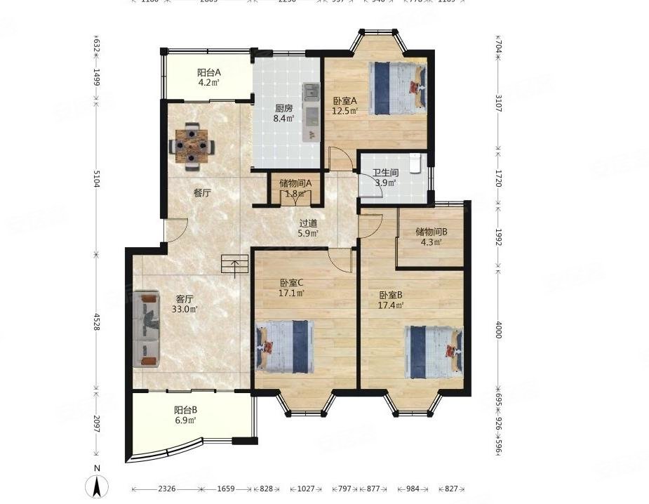 锦绣花园3室2厅2卫129㎡南北138万