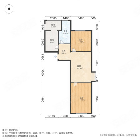 华庆里2室1厅1卫75.17㎡南北140万