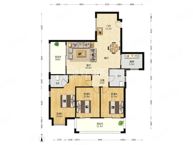 出门万科里 中庚城居家装修大3房 电梯中层 满两年