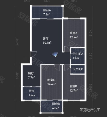 竹园3室2厅2卫123㎡南北118万