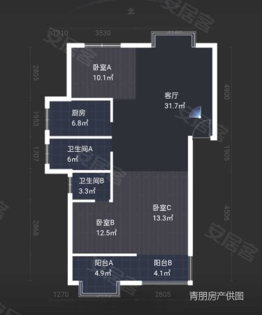 万泰蔚蓝彼岸3室2厅2卫109.81㎡南北44万