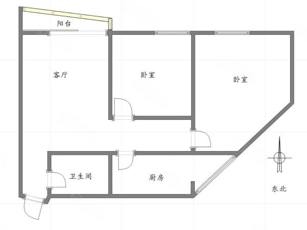 利得尔大厦2室2厅1卫78.47㎡南北138万