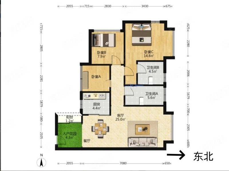 新世界康桥3室2厅2卫93㎡东北88万