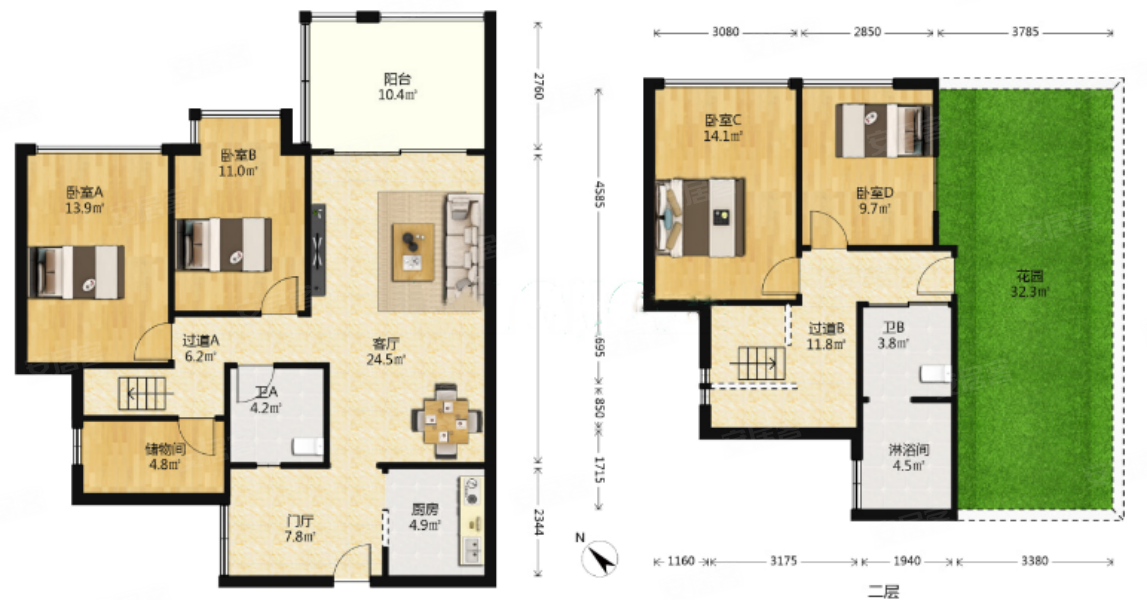 李家沱急售135处置顶跃带花园富丽碧蔓汀跃层套五法拍