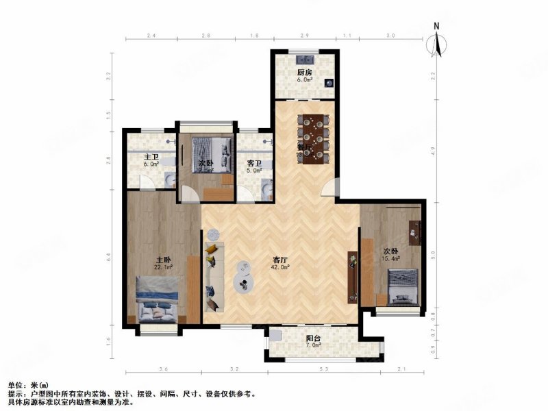 绿地香颂公馆(二期)3室2厅2卫174.06㎡南北209万