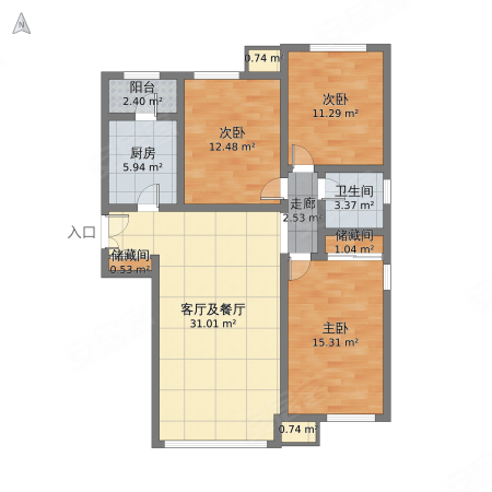 阳光帝景3室2厅1卫103㎡南北89万