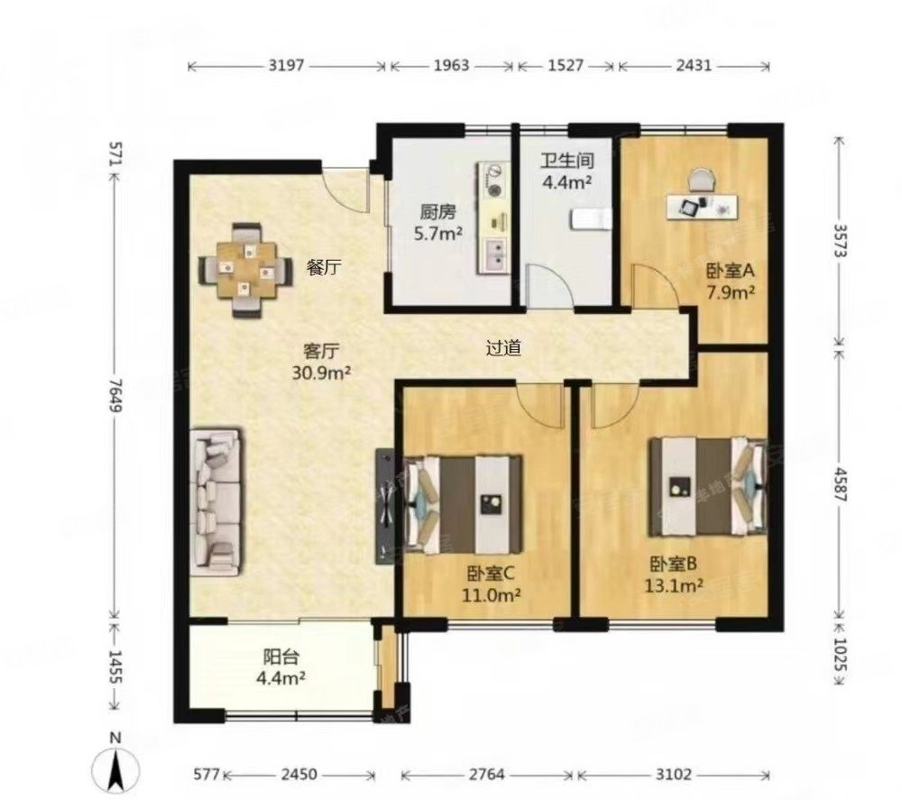 琥珀瑞安家园市政供暖新上112平大三房采光视野全天无遮
