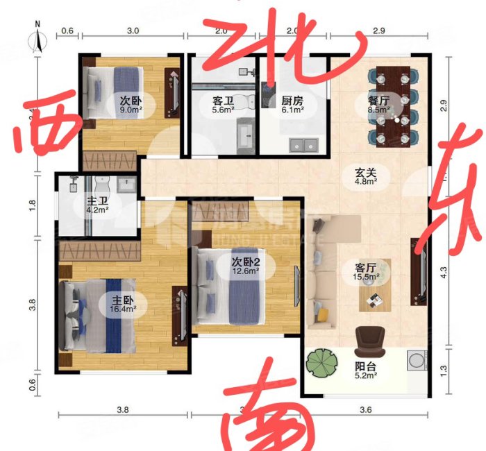 电梯房一梯两户,中间楼层南北通透,价格实惠,馨雅北苑二手房,85万,3室