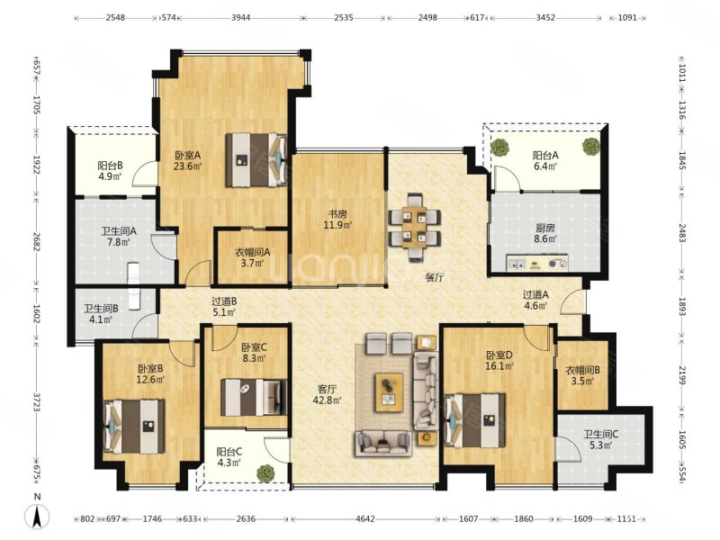 华发新城五期 洋房186平5房 一梯两户 南北通透 中高楼层