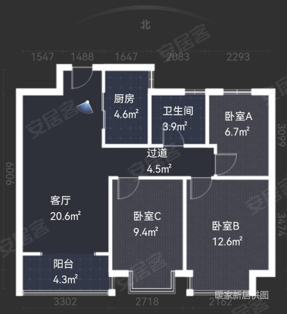 大钧院3室2厅1卫93㎡南北170万