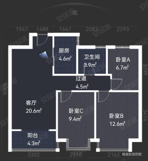 大钧院3室2厅1卫93㎡南北170万