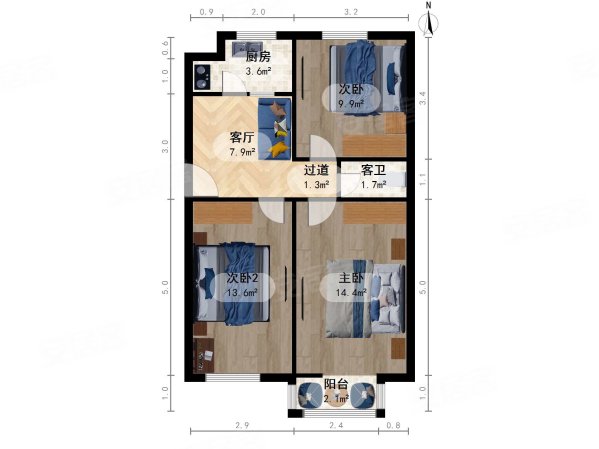 万寿路24号院3室1厅1卫71.4㎡南北580万