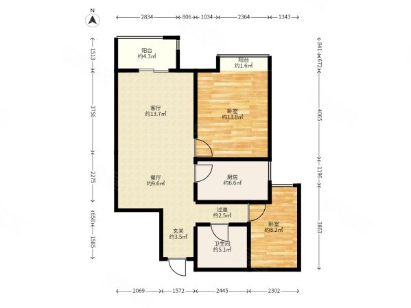 洪阳家园2室2厅1卫86㎡南44万