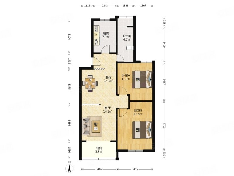 白洋淀绿苑2室2厅1卫86.95㎡南北580万