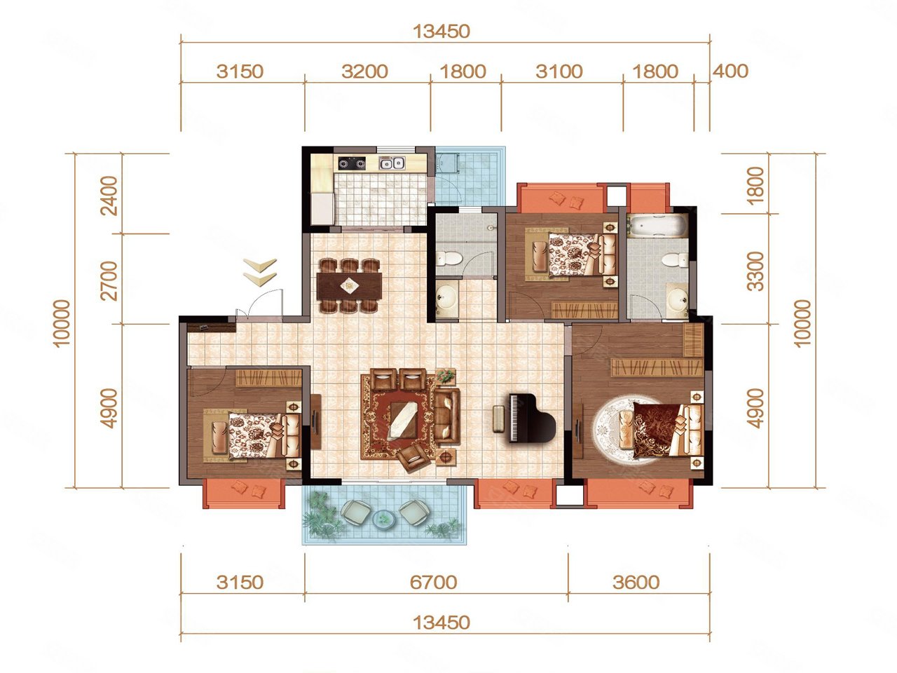 华侨城公园悦府3室2厅2卫133㎡南北76.5万