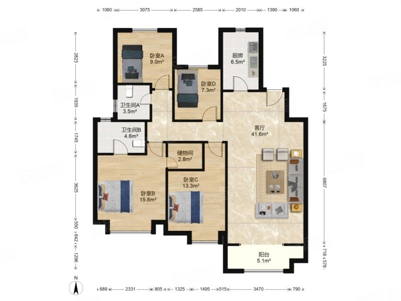 复地湖滨广场 精装4居 电梯洋房 送地库车位 满五  无个税