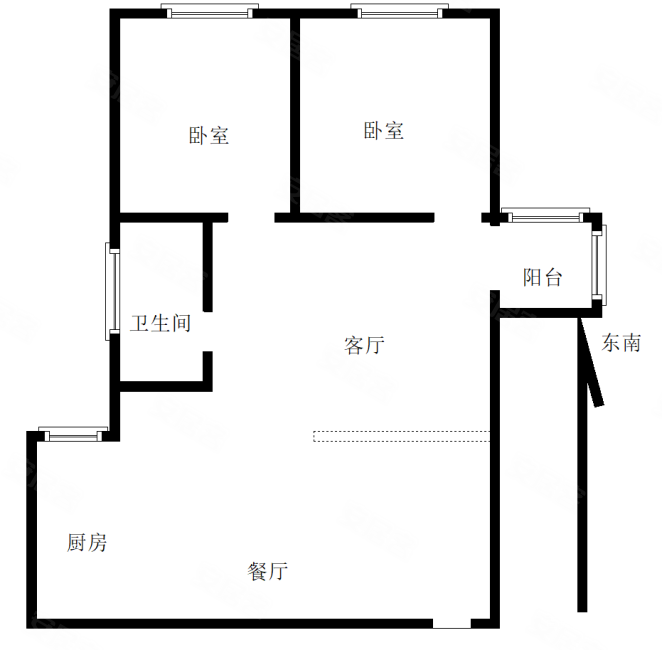 武广公寓2室2厅1卫96.83㎡南北133万