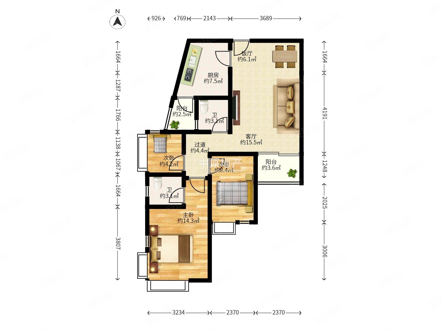 东风广场3室2厅2卫97.89㎡南北790万