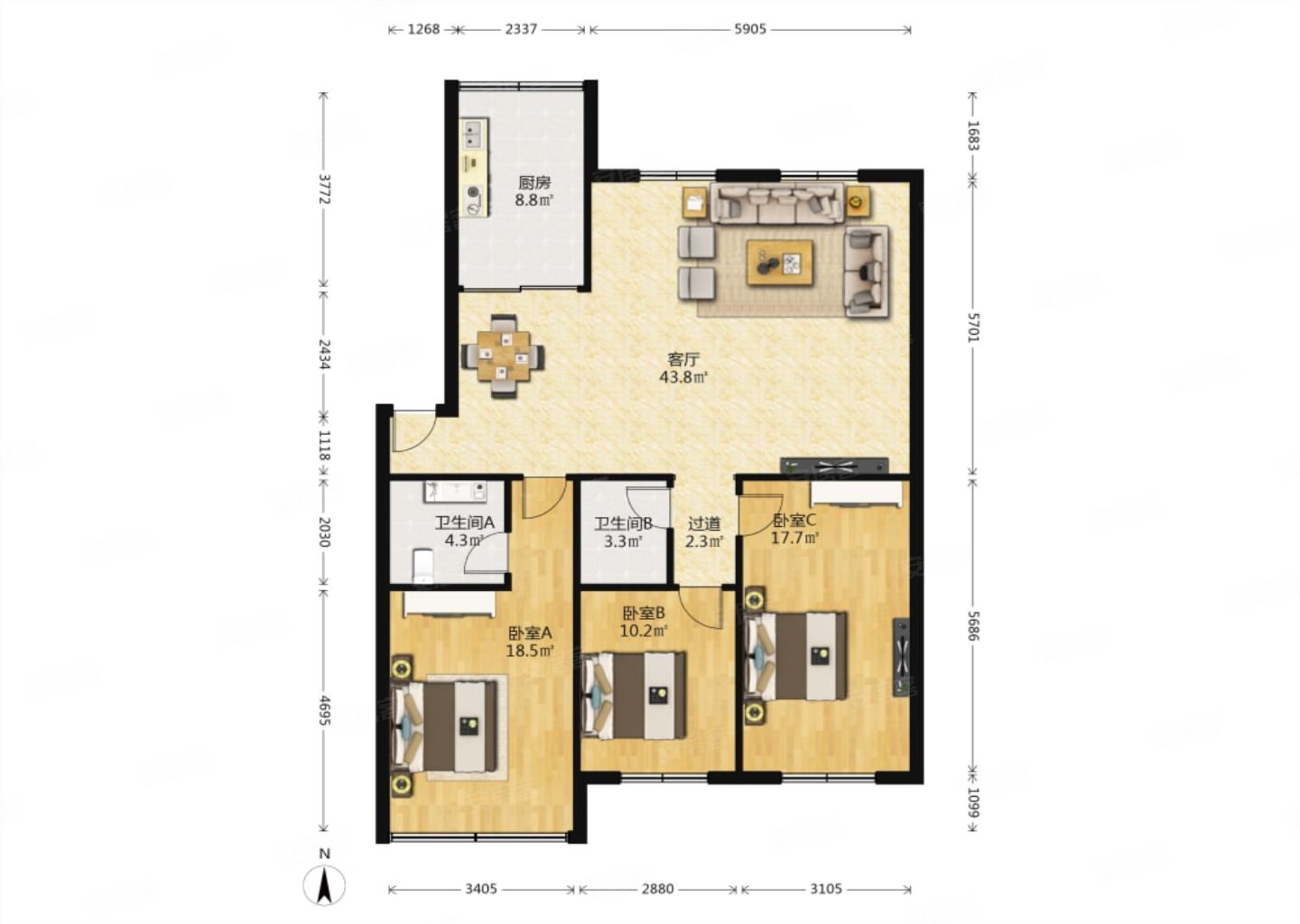 锦园北区套三厅电梯采光好停车方便近地铁