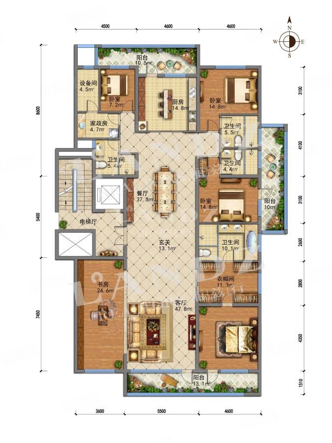 万科如园5室2厅4卫314.9㎡南北4100万