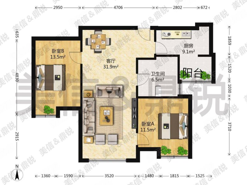 玫瑰湾小区中间楼层 自住两室两厅价可议