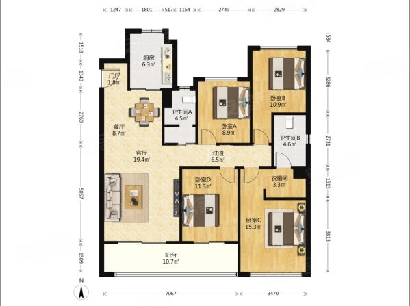 龙湖紫宸南区4室2厅2卫142.23㎡南北295万