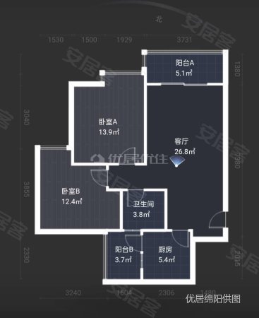 文泉凯旋大道2室2厅1卫81.94㎡东北54万