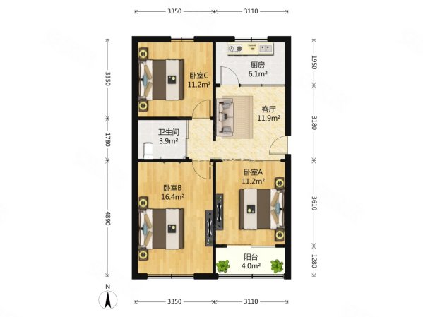 丰庄北路151弄小区3室1厅1卫80.3㎡南322万