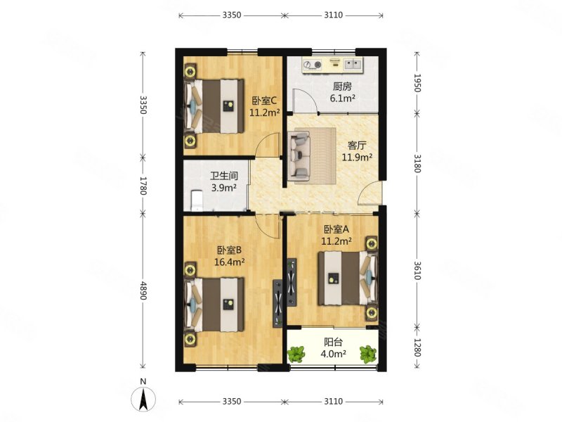 丰庄北路151弄小区3室1厅1卫80.3㎡南322万