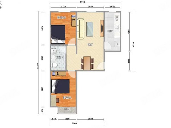 北京朝阳东坝晏河湾晏河湾 2室1厅1卫 配套齐全 南北通透 75平出租