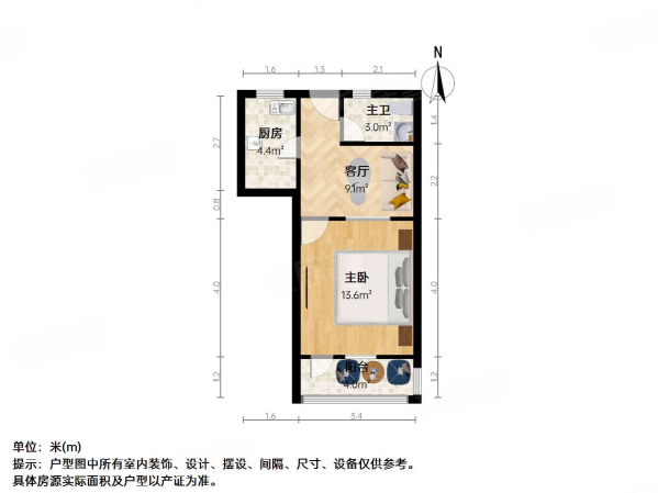 甘泉苑1室1厅1卫41.51㎡南北212万