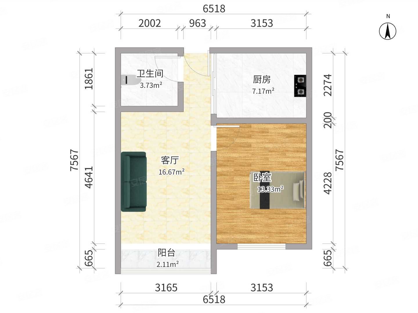 部居逸阁1室1厅1卫54.84㎡南76万