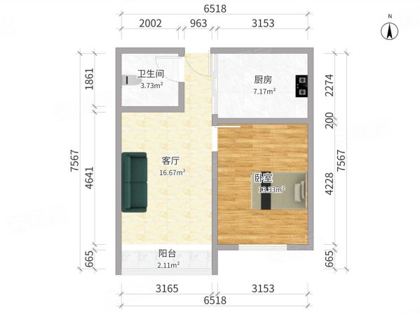 部居逸阁1室1厅1卫54.84㎡南76万