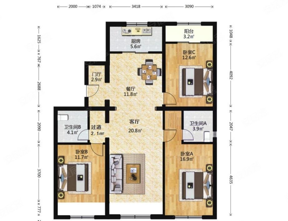 买房05万科西华府南北通透三居室明厨明卫139平米