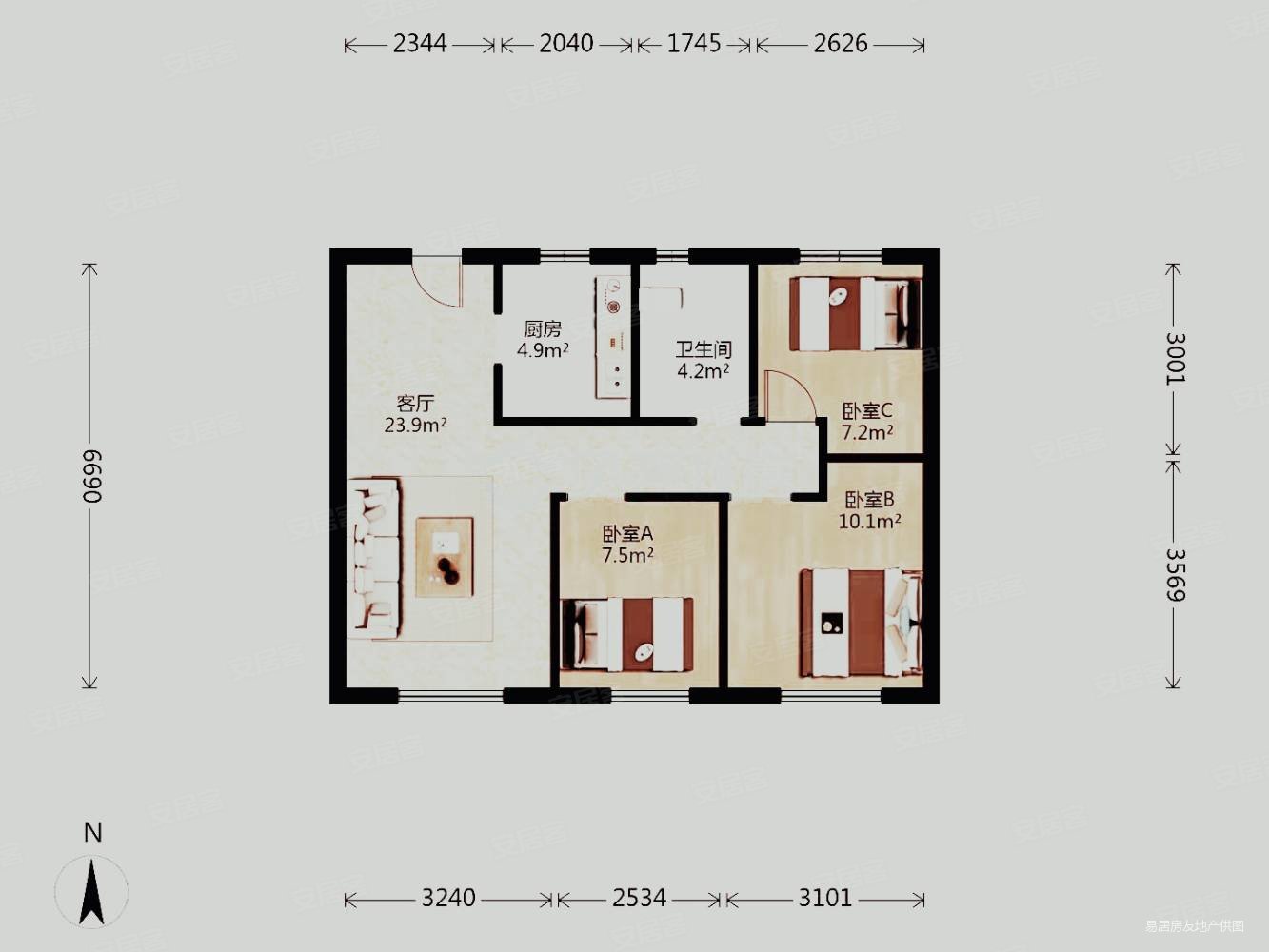 89平电梯房朝南3室2厅满二中海公园城悦湖苑居家