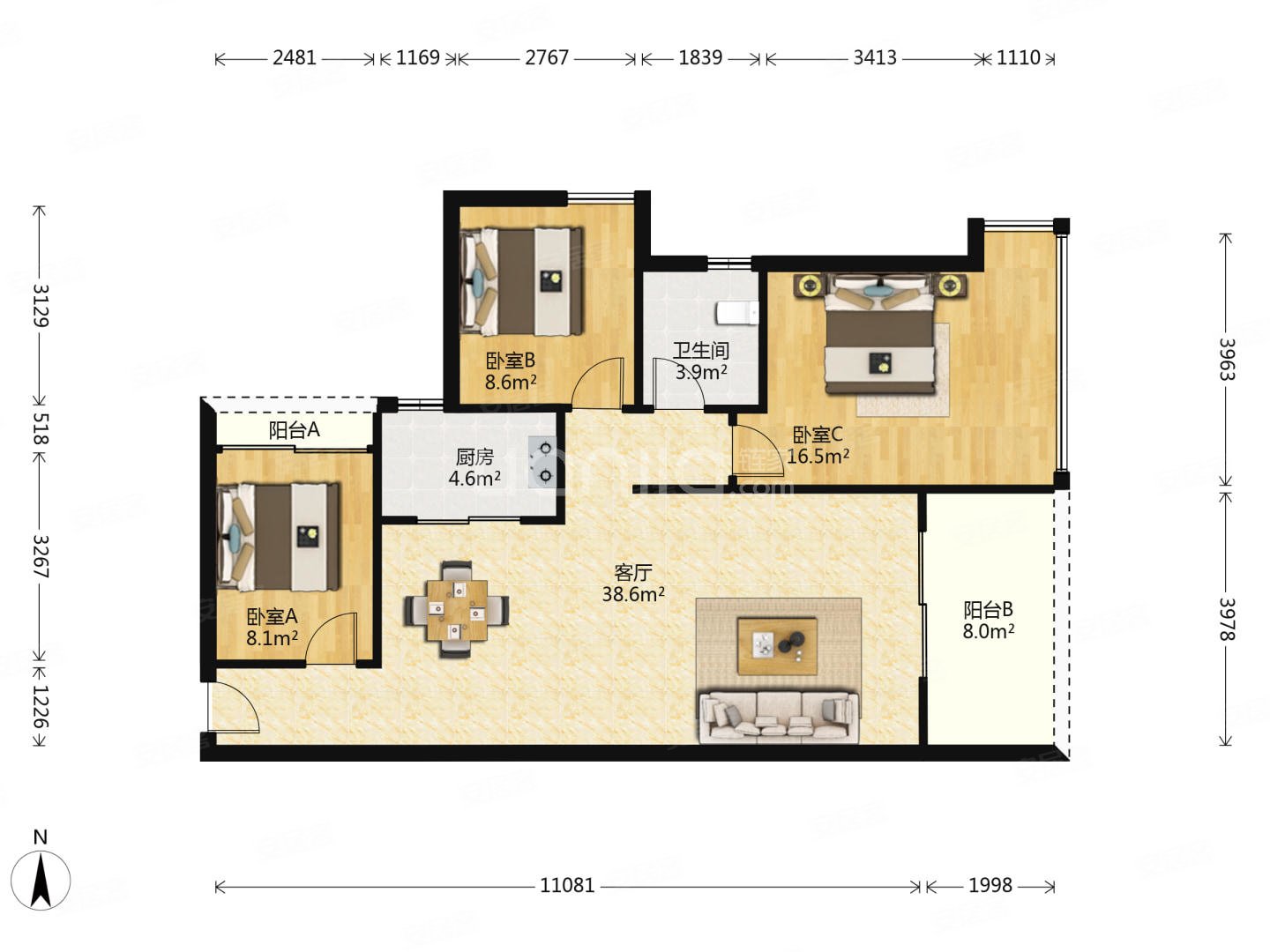 刚需小三居 南向采光好 装修好 电梯房 满五 楼龄新,天峦湖二手房,270
