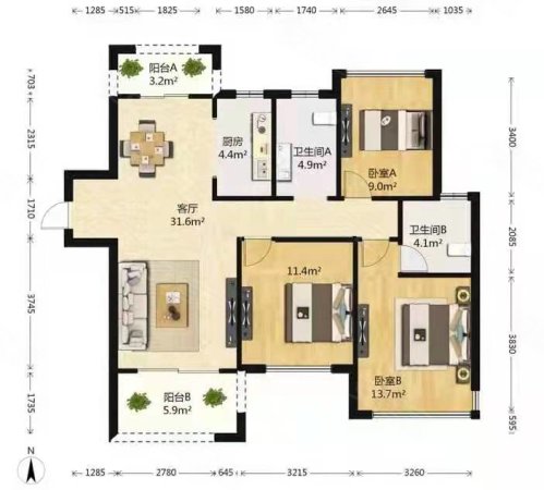 丰城碧桂园3室2厅2卫116㎡南北79.8万