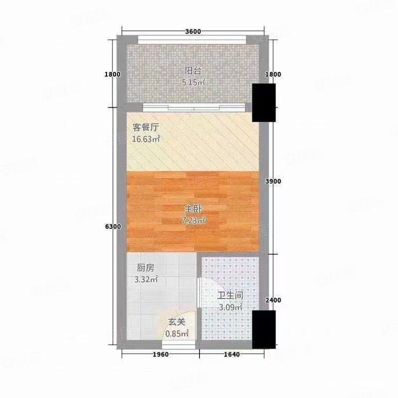 财富广场南区1室1厅1卫47㎡南62万