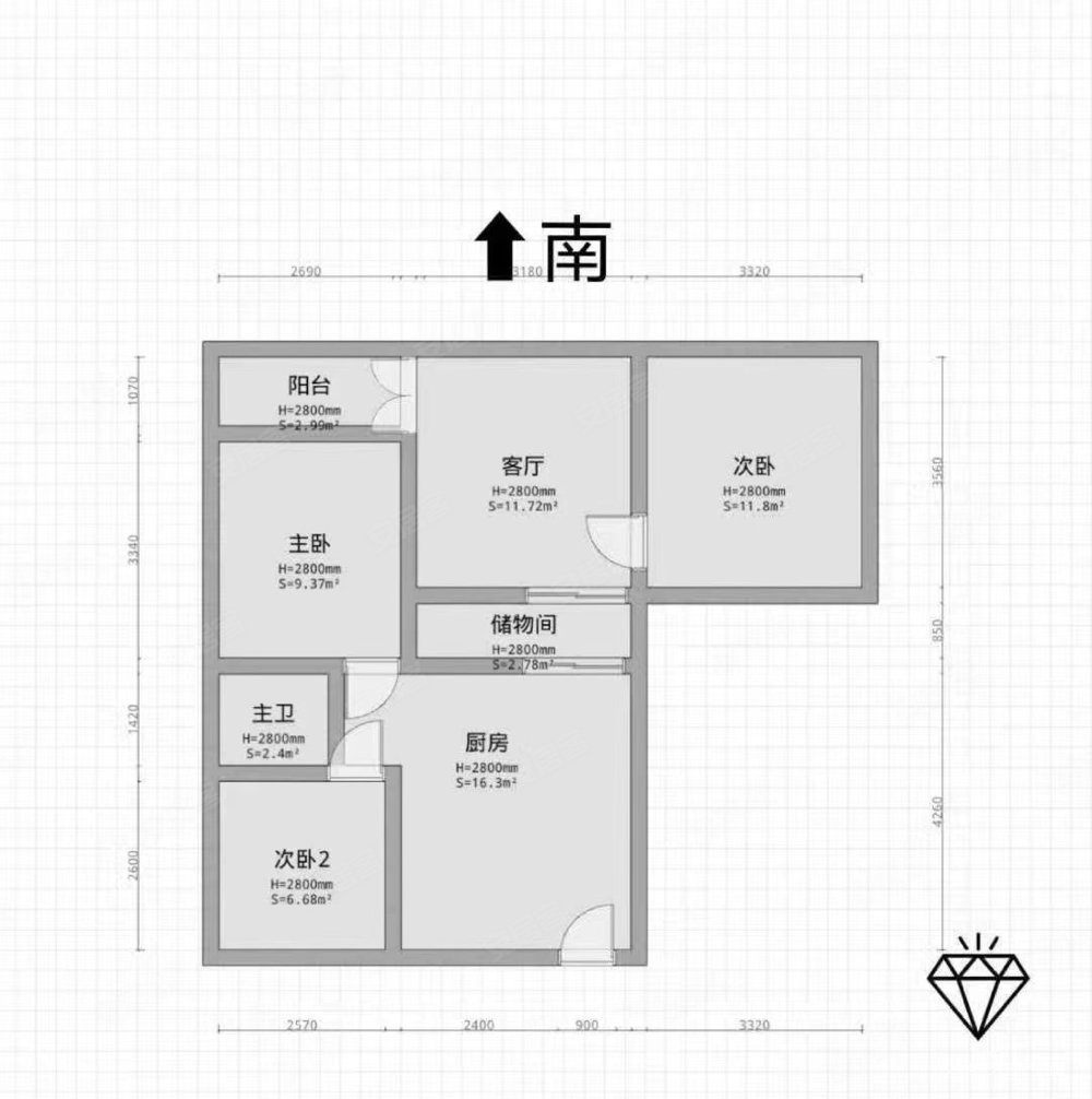 万盛锦园3室2厅1卫129.86㎡南北175万