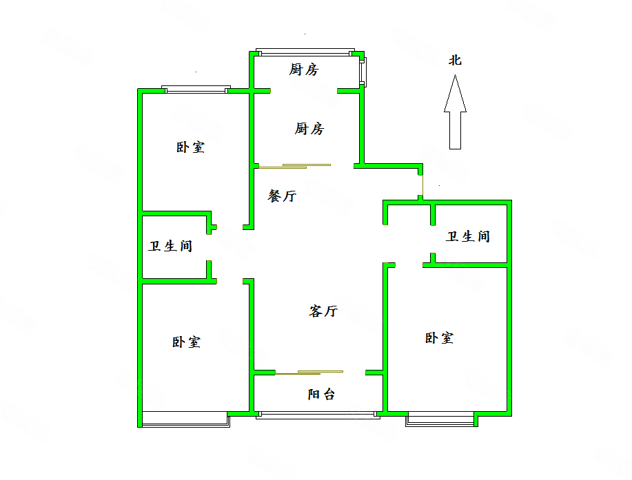 金鼎领域3室2厅2卫118㎡南北135万