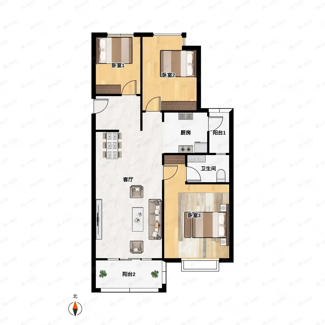 保利香槟国际3室2厅1卫91.71㎡南102万