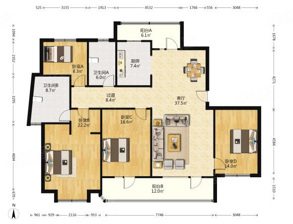 逸景湾4室2厅2卫192.09㎡南北538万