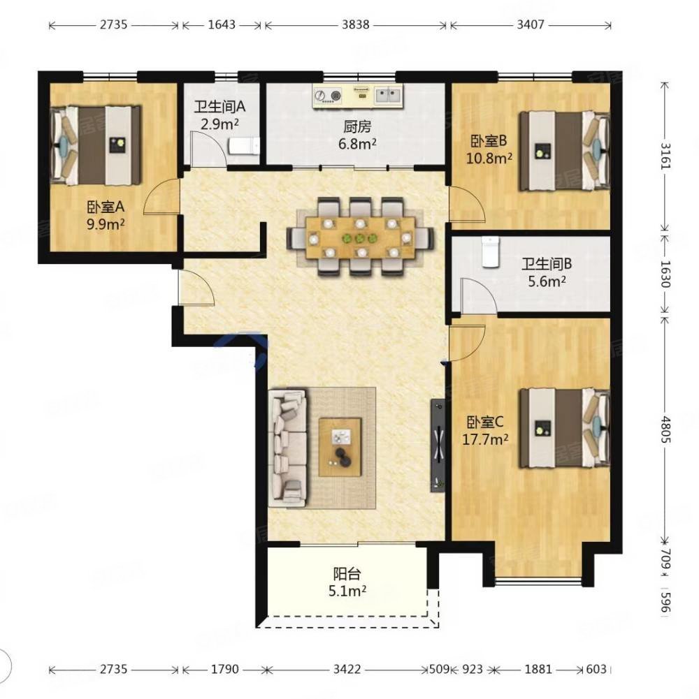 万科城如园二手房,260万,3室2厅,2卫,130平米-西安安居客